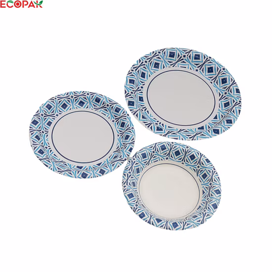 Placa de papel redonda dos utensílios de mesa biodegradáveis ​​compostáveis ​​descartáveis ​​para o piquenique